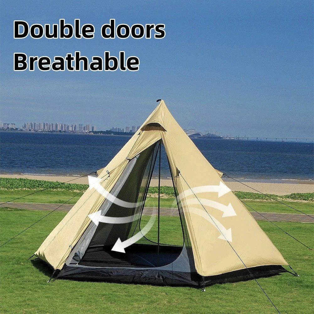 Cheap Goat Tents Outdoor Pyramid Tent 3 4 People Double Layer Indian Style Camping Tent High Quality Aluminum Pole Teepee Family Travel Yurt Tent   